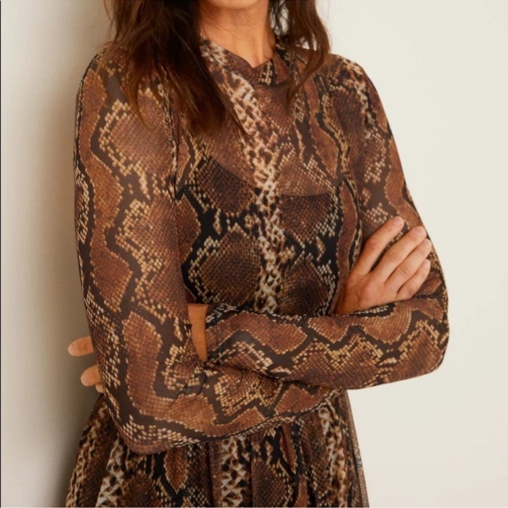 Mango MNG Snake Print Sheer Long Sleeve Midi / Maxi Dress - Picture 5 of 5